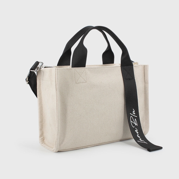 Punto Canvas Crossbody Tote – Cream Black