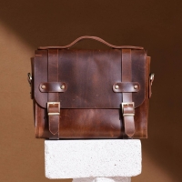 Grain Leather Messenger Bag - Small