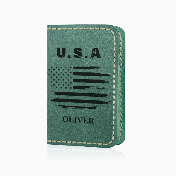 America Flag Wallet - Scratched Green Bifold