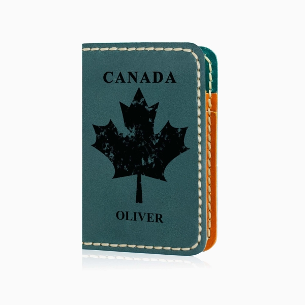 Canada Flag Wallet - Green Leather Bifold