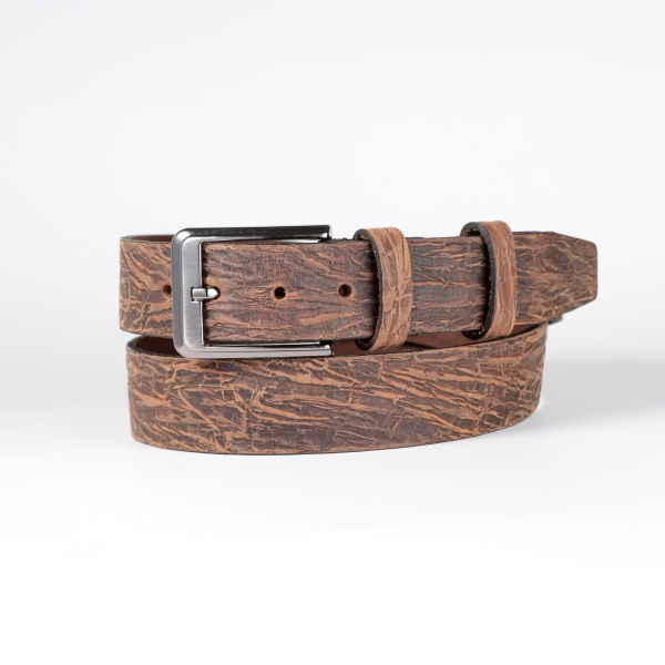 Leather Belt - Brown Bark Effect Leather