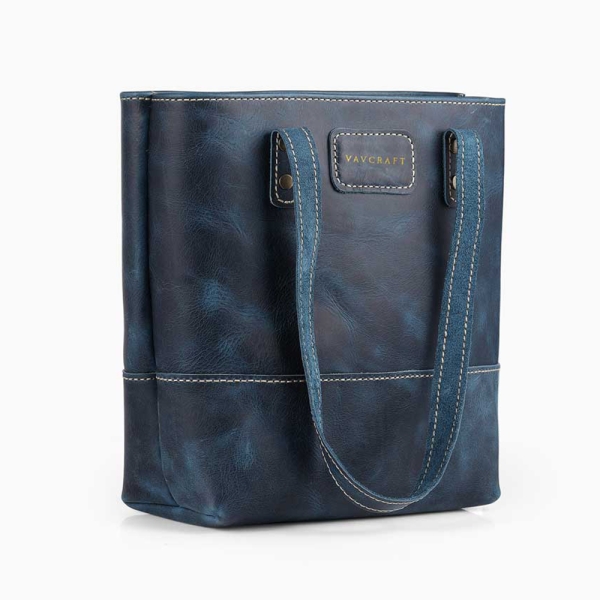 Blue - Leather Tote Bag