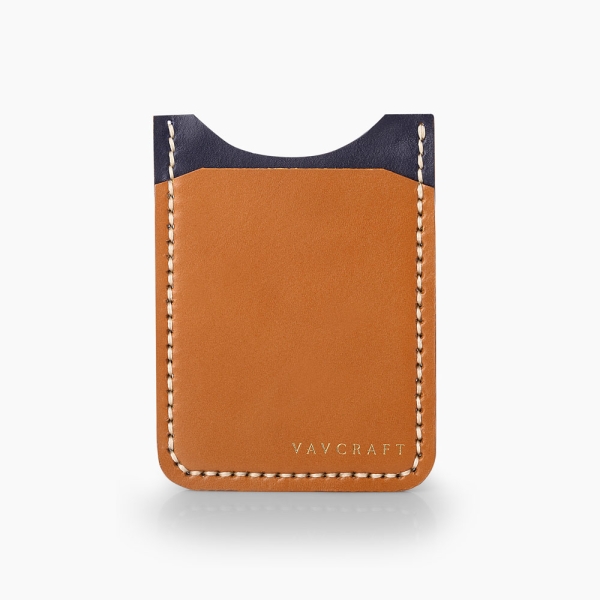 Navy & Cognac Slim - Leather Card Holder